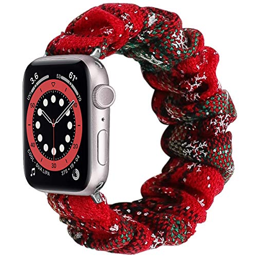 Miimall Kompatibel mit Apple Watch Scrunchie Armband 49mm 45mm 44mm 42mm, Stoff Weich und Elastisch Sport Ersatz Armbände für Apple Watch Series 1/2/3/4/5/SE/6/7/8-L Weihnachtsschneeflockengitter von Miimall