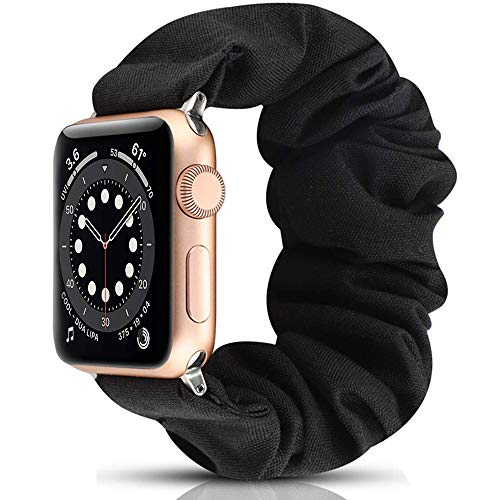 Miimall Kompatibel mit Apple Watch Scrunchie Armband 49mm 45mm 44mm 42mm, Stoff Weich und Elastisch Sport Ersatz Armbände für Apple Watch Series 1/2/3/4/5/SE/6/7/8-S Schwarz von Miimall