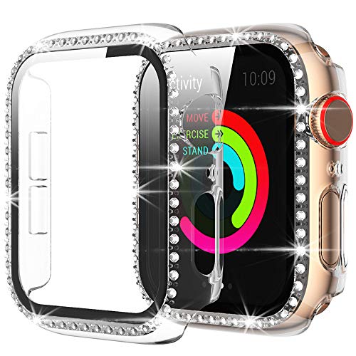 Miimall Kompatibel mit Apple Watch Series 3/2/1 38mm Hülle mit Glas Displayschutz, Strass Glitzer Harter PC Schutzhülle Kratzfest Schutzfolie Schutz Case für iWatch Serie 3/2/1 - Klar Miimall Kompatibel mit Apple Watch Series 3/2/1 38mm Hülle mit Glas Displayschutz, Strass Glitzer Harter PC Schutzhülle Kratzfest Schutzfolie Schutz Case für iWatch Serie 3/2/1 - Klar von Miimall