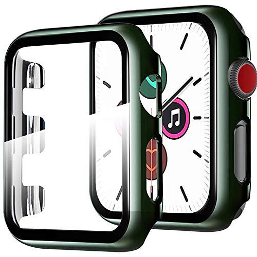 Miimall Kompatibel mit Apple Watch Series 3/2/1 42mm Hülle mit Glas Displayschutz, Sehr stark PC Schutzhülle, Vollschutz Ultradünne Kratzfest Schutz Case für Apple Watch 42mm - Dunkelgrün von Miimall