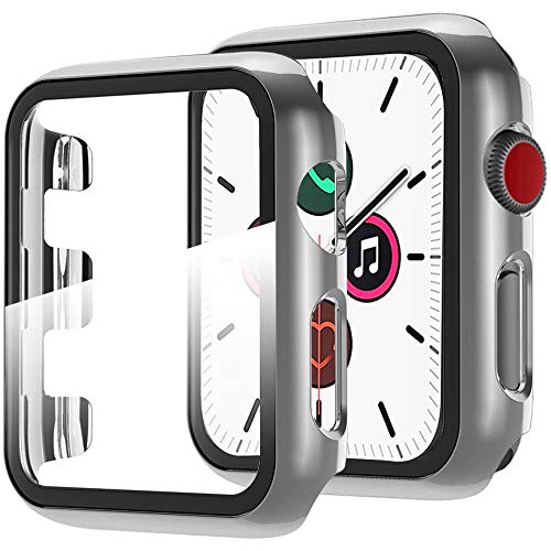 Miimall Kompatibel mit Apple Watch Series 3/2/1 42mm Hülle mit Glas Displayschutz, Sehr stark PC Schutzhülle, Vollschutz Ultradünne Kratzfest Schutz Case für Apple Watch 42mm - Silber von Miimall