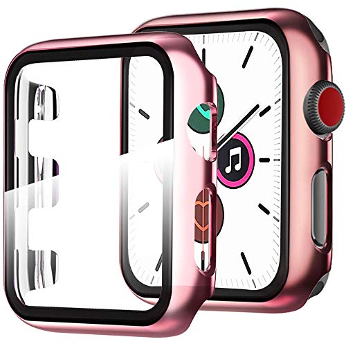 Miimall Kompatibel mit Apple Watch Series 5/4 40mm Hülle mit Glas Displayschutz, Sehr stark PC Schutzhülle, Vollschutz Ultradünne Kratzfest Schutz Case für Apple Watch Series 5/4 40mm - Rosa von Miimall