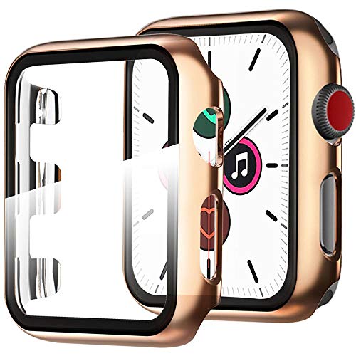 Miimall Kompatibel mit Apple Watch Series 5/4 40mm Hülle mit Glas Displayschutz, Sehr stark PC Schutzhülle, Vollschutz Ultradünne Kratzfest Schutz Case für Apple Watch Series 5/4 40mm - Roségold von Miimall