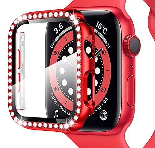 Miimall Kompatibel mit Apple Watch Series 6/SE/5/4 40mm Hülle mit mit Glas Displayschutz, Strass Glitzer Harter PC Schutzhülle Kratzfest Schutzfolie Schutz Case für iWatch Serie 5/4 - Rot Miimall Kompatibel mit Apple Watch Series 6/SE/5/4 40mm Hülle mit mit Glas Displayschutz, Strass Glitzer Harter PC Schutzhülle Kratzfest Schutzfolie Schutz Case für iWatch Serie 5/4 - Rot von Miimall