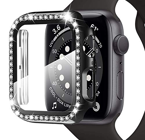 Miimall Kompatibel mit Apple Watch Series 6/SE/5/4 40mm Hülle mit mit Glas Displayschutz, Strass Glitzer Harter PC Schutzhülle Kratzfest Schutzfolie Schutz Case für iWatch Serie 5/4 - Schwarz Miimall Kompatibel mit Apple Watch Series 6/SE/5/4 40mm Hülle mit mit Glas Displayschutz, Strass Glitzer Harter PC Schutzhülle Kratzfest Schutzfolie Schutz Case für iWatch Serie 5/4 - Schwarz von Miimall