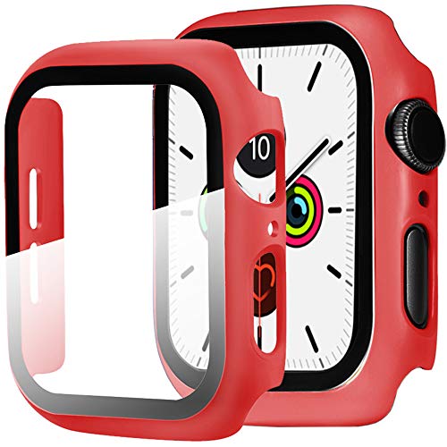 Miimall Kompatibel mit Apple Watch Series 6/SE/5/4 40mm PC Schutzhülle mit Glas Displayschutz, Ultra Dünn Vollschutz Kratzfest Hülle für Apple Watch 40mm - Rot von Miimall