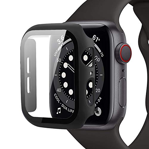 Miimall Kompatibel mit Apple Watch Series 6/SE/5/4 40mm PC Schutzhülle mit Glas Displayschutz, Ultra Dünn Vollschutz Kratzfest Hülle für Apple Watch 40mm - Schwarz von Miimall