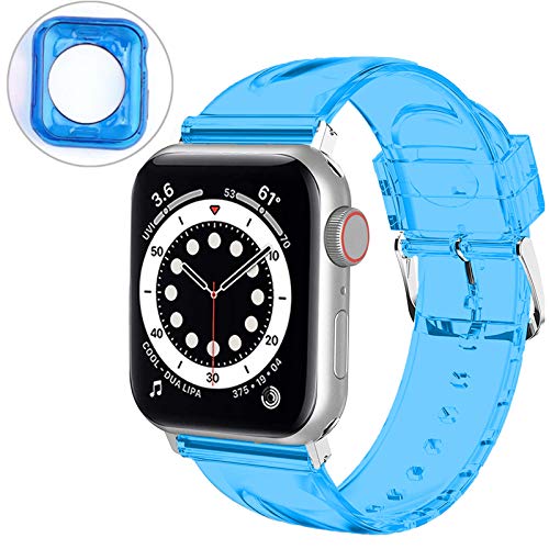 Miimall Kompatibel mit Apple Watch Series 6/SE/5/4 40mm Tranparent Armband with Hülle, Wasserdichtes Weiche Silikon Ersatzarmband Sport Ersatz Armband für iWatch Series 6/SE/5/4 40mm - Blau Miimall Kompatibel mit Apple Watch Series 6/SE/5/4 40mm Tranparent Armband with Hülle, Wasserdichtes Weiche Silikon Ersatzarmband Sport Ersatz Armband für iWatch Series 6/SE/5/4 40mm - Blau von Miimall