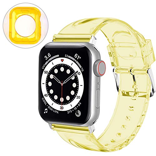 Miimall Kompatibel mit Apple Watch Series 6/SE/5/4 40mm Tranparent Armband with Hülle, Wasserdichtes Weiche Silikon Ersatzarmband Sport Ersatz Armband für iWatch Series 6/SE/5/4 40mm - Gelb Miimall Kompatibel mit Apple Watch Series 6/SE/5/4 40mm Tranparent Armband with Hülle, Wasserdichtes Weiche Silikon Ersatzarmband Sport Ersatz Armband für iWatch Series 6/SE/5/4 40mm - Gelb von Miimall