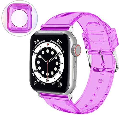 Miimall Kompatibel mit Apple Watch Series 6/SE/5/4 40mm Tranparent Armband with Hülle, Wasserdichtes Weiche Silikon Ersatzarmband Sport Ersatz Armband für iWatch Series 6/SE/5/4 40mm - Lila Miimall Kompatibel mit Apple Watch Series 6/SE/5/4 40mm Tranparent Armband with Hülle, Wasserdichtes Weiche Silikon Ersatzarmband Sport Ersatz Armband für iWatch Series 6/SE/5/4 40mm - Lila von Miimall