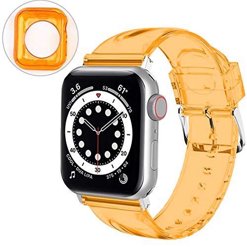 Miimall Kompatibel mit Apple Watch Series 6/SE/5/4 40mm Tranparent Armband with Hülle, Wasserdichtes Weiche Silikon Ersatzarmband Sport Ersatz Armband für iWatch Series 6/SE/5/4 40mm - Orange Miimall Kompatibel mit Apple Watch Series 6/SE/5/4 40mm Tranparent Armband with Hülle, Wasserdichtes Weiche Silikon Ersatzarmband Sport Ersatz Armband für iWatch Series 6/SE/5/4 40mm - Orange von Miimall