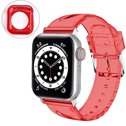 Miimall Kompatibel mit Apple Watch Series 6/SE/5/4 40mm Tranparent Armband with Hülle, Wasserdichtes Weiche Silikon Ersatzarmband Sport Ersatz Armband für iWatch Series 6/SE/5/4 40mm - Rot Miimall Kompatibel mit Apple Watch Series 6/SE/5/4 40mm Tranparent Armband with Hülle, Wasserdichtes Weiche Silikon Ersatzarmband Sport Ersatz Armband für iWatch Series 6/SE/5/4 40mm - Rot von Miimall
