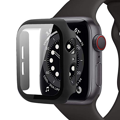 Miimall Kompatibel mit Apple Watch Series 6/SE/5/4 44mm Hülle mit Glas Displayschutz, Ultradünne PC Schutzhülle Vollschutz Kratzfest Displayschutzfolie Schutz Case für iWatch 44mm - Schwarz von Miimall