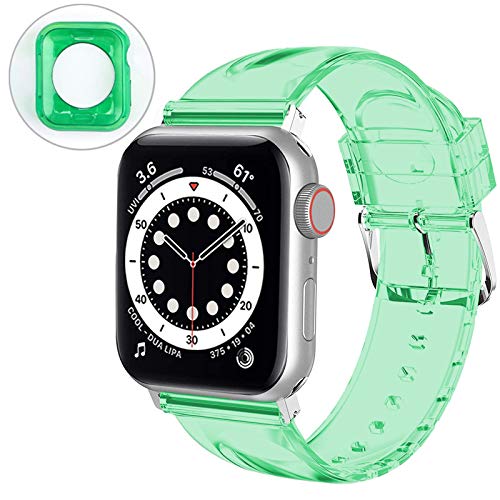 Miimall Kompatibel mit Apple Watch Series 6/SE/5/4 44mm Tranparent Armband with Hülle, Wasserdichtes Weiche Silikon Ersatzarmband Sport Ersatz Armband für iWatch Series 6/SE/5/4 44mm - Grün Miimall Kompatibel mit Apple Watch Series 6/SE/5/4 44mm Tranparent Armband with Hülle, Wasserdichtes Weiche Silikon Ersatzarmband Sport Ersatz Armband für iWatch Series 6/SE/5/4 44mm - Grün von Miimall
