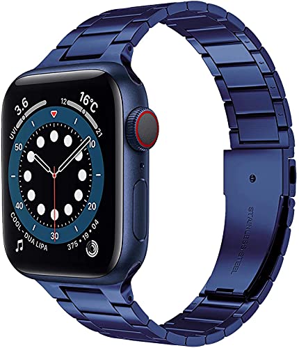 Miimall Kompatibel mit Apple Watch Series 8/7/6/SE/5/4/3/2/1 41mm 40mm 38mm Armband, Einzigartiges Blau Prämie Edelstahl Metall Ersatzband iWatch Uhrenarmband für Apple Watch 41mm 40mm 38mm - Blau von Miimall