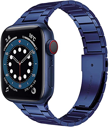 Miimall Kompatibel mit Apple Watch Series 8/7/6/SE/5/4/3/2/1 41mm 40mm 38mm Armband, Einzigartiges Blau Prämie Edelstahl Metall Ersatzband iWatch Uhrenarmband für Apple Watch 41mm 40mm 38mm - Blau Miimall Kompatibel mit Apple Watch Series 8/7/6/SE/5/4/3/2/1 41mm 40mm 38mm Armband, Einzigartiges Blau Prämie Edelstahl Metall Ersatzband iWatch Uhrenarmband für Apple Watch 41mm 40mm 38mm - Blau von Miimall