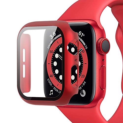 Miimall Kompatibel mit Apple Watch Series 8/7 41mm 45mm Hülle mit Glas Displayschutz, Ultradünne PC Schutzhülle Vollschutz Kratzfest Displayschutzfolie Schutz Case für iWatch 45mm - Rot von Miimall