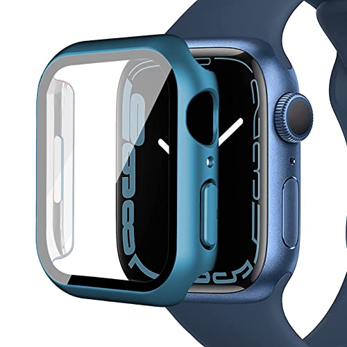 Miimall Kompatibel mit Apple Watch Series 8/7 45mm 41mm Hülle mit Glas Displayschutz, Mattes Metall Glänzend Ultradünne PC Schutzhülle Vollschutz Kratzfest Schutz Hülle für iWatch 41mm - Blau Miimall Kompatibel mit Apple Watch Series 8/7 45mm 41mm Hülle mit Glas Displayschutz, Mattes Metall Glänzend Ultradünne PC Schutzhülle Vollschutz Kratzfest Schutz Hülle für iWatch 41mm - Blau von Miimall