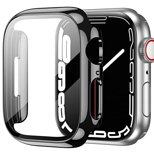 Miimall Kompatibel mit Apple Watch Series 9/8/7 45mm 41mm Hülle Mit Glas Displayschutz, 360°Rundum Schutzhülle Ultradünne PC Kratzfest Displayschutzfolie Schutz Case für iWatch 41mm Schwarz von Miimall