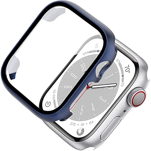 Miimall Kompatibel mit Apple Watch Series 9/8/7 45mm 41mm Hülle mit Displayschutz Glas, Ultradünne PC Schutzhülle Vollschutz Kratzfest Displayschutzfolie Schutz Case für iWatch 41mm-Mitternachtsblau von Miimall