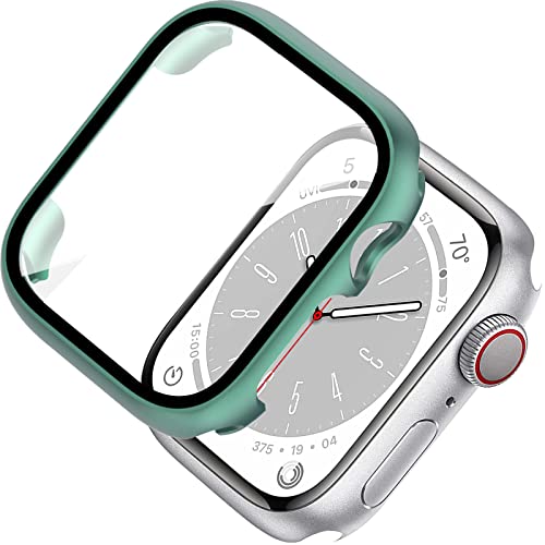 Miimall Kompatibel mit Apple Watch Series 9/8/7 45mm 41mm Hülle mit Displayschutz Glas, Ultradünne PC Schutzhülle Vollschutz Kratzfest Displayschutzfolie Schutz Case für iWatch 41mm-Grün von Miimall