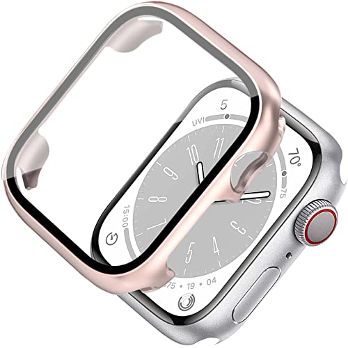 Miimall Kompatibel mit Apple Watch Series 9/8/7 45mm 41mm Hülle mit Displayschutz Glas, Ultradünne PC Schutzhülle Vollschutz Kratzfest Displayschutzfolie Schutz Case für iWatch 41mm-Roségold von Miimall