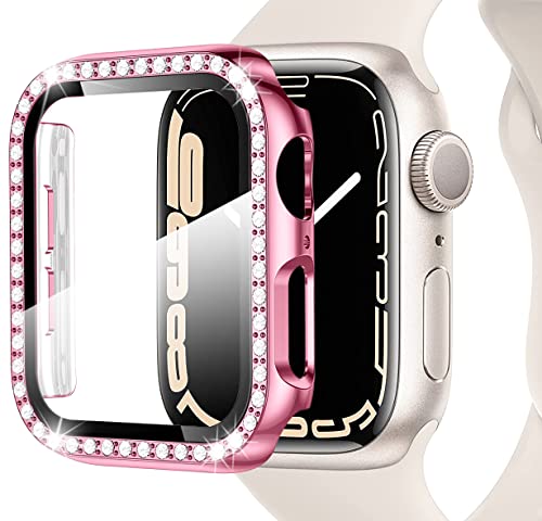 Miimall Kompatibel mit Apple Watch Series 9/8/7 45mm 41mm Hülle mit Glas Displayschutz, Strass Glitzer Harter PC Schutzhülle Kratzfest All-round Schutz Case für iWatch Serie 9/8/7 41mm - Rosa Miimall Kompatibel mit Apple Watch Series 9/8/7 45mm 41mm Hülle mit Glas Displayschutz, Strass Glitzer Harter PC Schutzhülle Kratzfest All-round Schutz Case für iWatch Serie 9/8/7 41mm - Rosa von Miimall