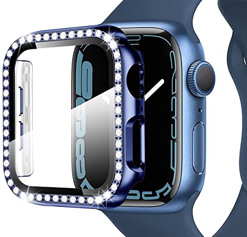 Miimall Kompatibel mit Apple Watch Series 9/8/7 45mm 41mm Hülle mit Glas Displayschutz, Strass Glitzer Harter PC Schutzhülle Kratzfest All-Round Schutz Case für iWatch Serie 9/8/7 45mm - Blau Miimall Kompatibel mit Apple Watch Series 9/8/7 45mm 41mm Hülle mit Glas Displayschutz, Strass Glitzer Harter PC Schutzhülle Kratzfest All-Round Schutz Case für iWatch Serie 9/8/7 45mm - Blau von Miimall