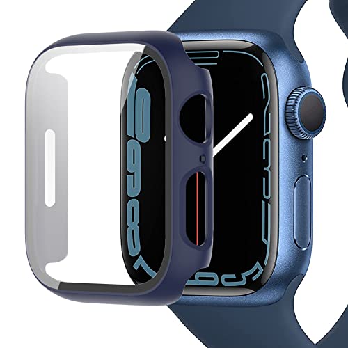 Miimall Kompatibel mit Apple Watch Series 9/8/7 45mm 41mm Hülle mit Glas Displayschutz, Ultradünne PC Schutzhülle Vollschutz Kratzfest Displayschutzfolie Schutz Case für iWatch 41mm - Blau von Miimall