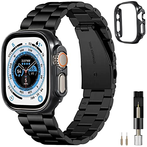 Miimall Kompatibel mit Apple Watch Ultra 2/ Ultra 49mm Armband mit Hülle, 1 x Edelstahl Metall Ersatz Armband für iWatch Ultra 2 49mm + 1 x PC Hülle für Apple Watch Ultra 2 49mm -Schwarz von Miimall
