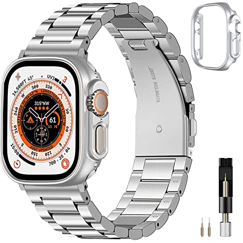 Miimall Kompatibel mit Apple Watch Ultra 2/ Ultra 49mm Armband mit Hülle, 1 x Edelstahl Metall Ersatz Armband für iWatch Ultra 2 49mm + 1 x PC Hülle für Apple Watch Ultra 2 49mm -Silber von Miimall