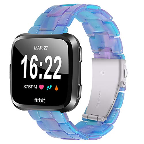 Miimall Kompatibel mit Fitbit Versa/Versa 2/Versa Lite/SE Armband Harz, Leichtes Resin Ersatzband mit Edelstahlschnalle Uhrenarmband für Fitbit Versa/Versa 2/Versa Lite/SE-Traumblau von Miimall