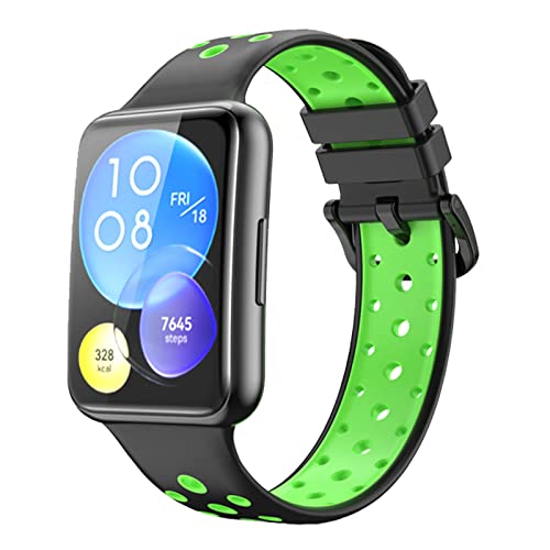 Miimall Kompatibel mit Huawei Watch Fit 2 Uhrenarmband, Leicht Silikon Verstellbares Armbänder Wasser und Schweißbeständig Sport Ersatzarmband für Huawei Watch Fit 2 - Schwarz Fluoreszierend Grün von Miimall