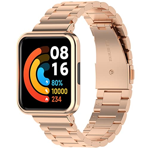 Miimall Kompatibel mit Redmi Watch 2 Lite Armband, Prämie Edelstahl Metall Ersatzarmband Sport Uhrenarmband für Redmi Watch 2 Lite - Roségold von Miimall