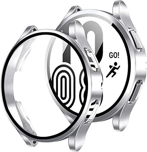Miimall Kompatibel mit Samsung Galaxy Watch 4 40mm 44mm Hülle mit Glas Displayschutz, Ultradünne PC Schutzhülle Vollschutz Kratzfest Schutz Case für Galaxy Watch 4 44mm - Silber von Miimall