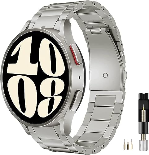 Miimall Kompatibel mit Samsung Galaxy Watch 6/5/5 Pro/4 Armband 40mm 44mm 45mm, Titanstahl Metall Doppelte Faltschließe Verstellbares Armbänder für Galaxy Watch 6 Classic 43mm 47mm-Titanium von Miimall