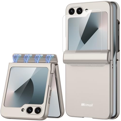 Miimall Kompatibel mit Samsung Galaxy Z Flip 6 Hülle mit Scharnierschutz Magnetischer [Externer Bildschirmschutz] Ultradünn PC Handyhülle für Samsung Galaxy Z Flip 6 2024-Titangrau von Miimall