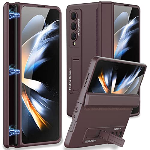 Miimall Kompatibel mit Samsung Galaxy Z Fold 4 Hülle mit Ständer Verstellbares, Z Fold 4 Handyhülle mit Scharnierschutz Harter PC Kratzfest Stoßfest Schutz Case für Galaxy Z Fold 4 5G-Rotwein von Miimall