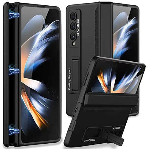Miimall Kompatibel mit Samsung Galaxy Z Fold 4 Hülle mit Ständer Verstellbares, Z Fold 4 Handyhülle mit Scharnierschutz Harter PC Kratzfest Stoßfest Schutz Case für Galaxy Z Fold 4 5G-Schwarz von Miimall
