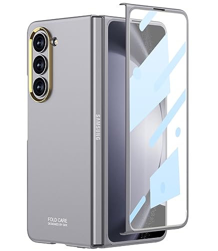 Miimall Kompatibel mit Samsung Galaxy Z Fold 5 Hülle, Fold 5 Hülle mit Displayschutz [Galvanisierter Kamerarahmen] Kratzfest Stoßfest Ultradünne Handyhülle für Samsung Galaxy Z Fold 5 2023-Grau von Miimall