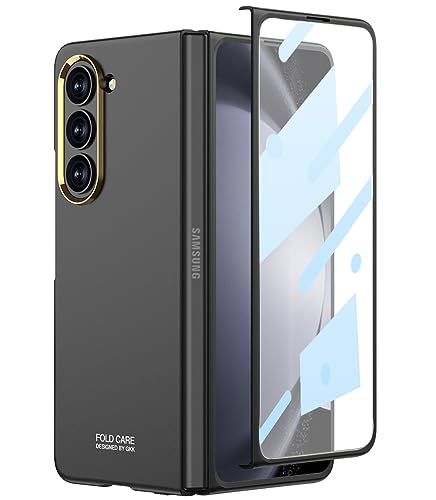 Miimall Kompatibel mit Samsung Galaxy Z Fold 5 Hülle, Fold 5 Hülle mit Displayschutz [Galvanisierter Kamerarahmen] Kratzfest Stoßfest Ultradünne Handyhülle für Samsung Galaxy Z Fold 5-Schwarz von Miimall