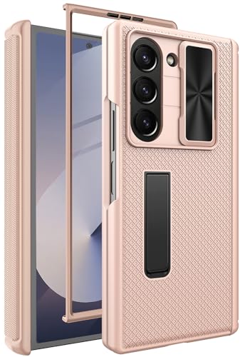 Miimall Kompatibel mit Samsung Galaxy Z Fold 5 Hülle mit Displayschutz+Kameraschutz [Schieben Kamera Abdeckung] Kratzfest Stoßfest PC Scharnier Schutzhülle mit Ständer für Galaxy Fold 5 2023-Gold von Miimall