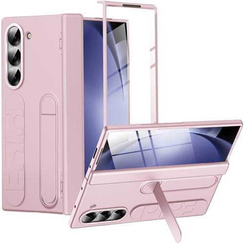 Miimall Kompatibel mit Samsung Galaxy Z Fold 5 Hülle mit Handschlaufe, [Abnehmbare Ständer] [Displayschutz+Scharnierschutz] All Inclusive Kratzfest Stoßfest Silikon Handyhülle für Z Fold 5-Rosa von Miimall