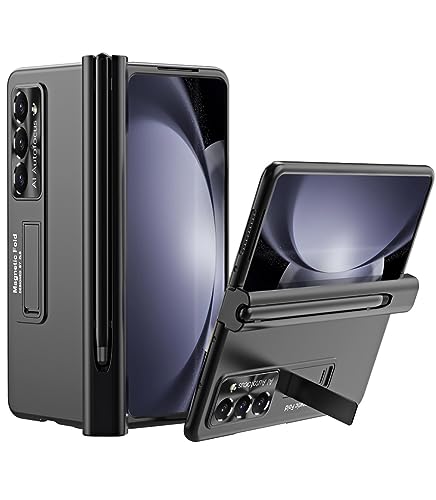 Miimall Kompatibel mit Samsung Galaxy Z Fold 5 Hülle mit S Pen+Displayschutz+Kameraschutz, [Scharnierschutz+Stifthalter] Kratzfest Stoßfest Handyhülle mit Ständer für Galaxy Z Fold 5-Schwarz von Miimall