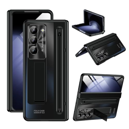 Miimall Kompatibel mit Samsung Galaxy Z Fold 5 Hülle mit Pen+Pen Slot, Ultra HD Displayschutzfolie Kratzfest Stoßfest Scharnierschutz Handyhülle mit Ständer für Galaxy Z Fold 5 2023-Schwarz von Miimall