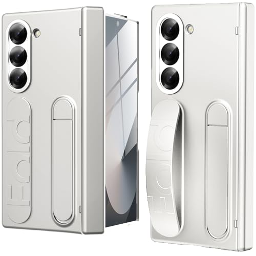 Miimall Kompatibel mit Samsung Galaxy Z Fold 6 Hülle mit Handschlaufe, [Abnehmbare Ständer] [Displayschutz+Scharnierschutz] All Inclusive Kratzfest Stoßfest Silikon Handyhülle für Z Fold 6-Weiß von Miimall