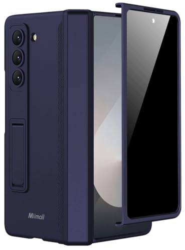 Miimall Kompatibel mit Samsung Galaxy Z Fold 6 Hülle mit Displayschutz Anti-Peeping+Magnetischer Scharnierschutz, Hart PC All Inclusive Stoßfest Schutzhülle mit Ständer für Z Fold 6 5G-Darkelblau von Miimall