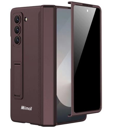 Miimall Kompatibel mit Samsung Galaxy Z Fold 6 Hülle mit Displayschutz Anti-Peeping+Magnetischer Scharnierschutz, Hart PC All Inclusive Stoßfest Schutzhülle mit Ständer für Z Fold 6 5G-Rotwein von Miimall