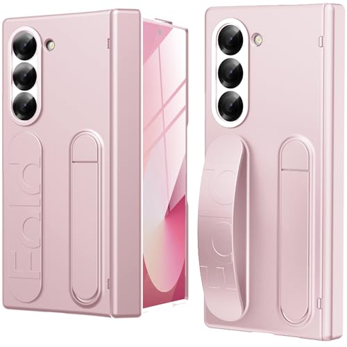 Miimall Kompatibel mit Samsung Galaxy Z Fold 6 Hülle mit Handschlaufe, [Abnehmbare Ständer] [Displayschutz+Scharnierschutz] All Inclusive Kratzfest Stoßfest Silikon Handyhülle für Z Fold 6-Rosa von Miimall