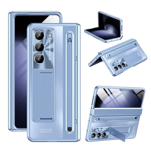 Miimall Kompatibel mit Samsung Galaxy Z Fold 6 Hülle mit Pen+Pen Slot, Ultra HD Displayschutzfolie Kratzfest Stoßfest Scharnierschutz Handyhülle mit Ständer für Galaxy Z Fold 6 2024-Blau von Miimall